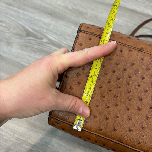 GUESS Brown Faux Ostrich Leather Shoulder Purse Tote Bag 13" x 5" x 9.5" - Picture 13 of 15